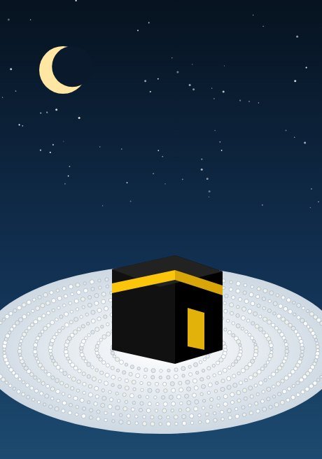 The Kaaba with pilgrims circling at night