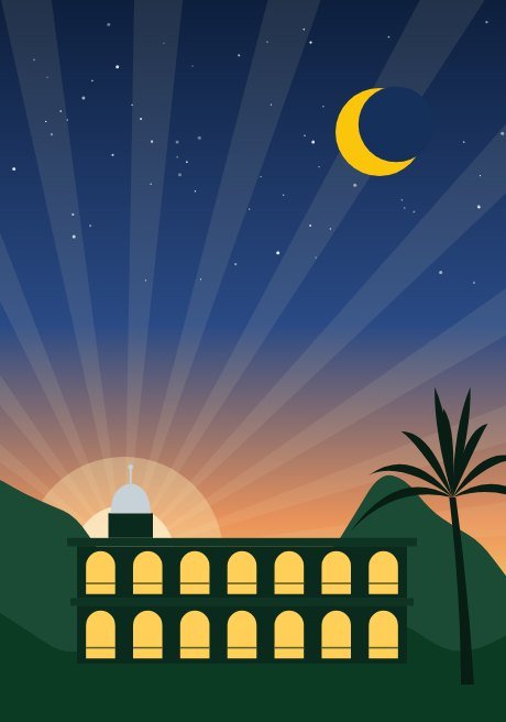 Dawn light over the masjid and the Freetown hills